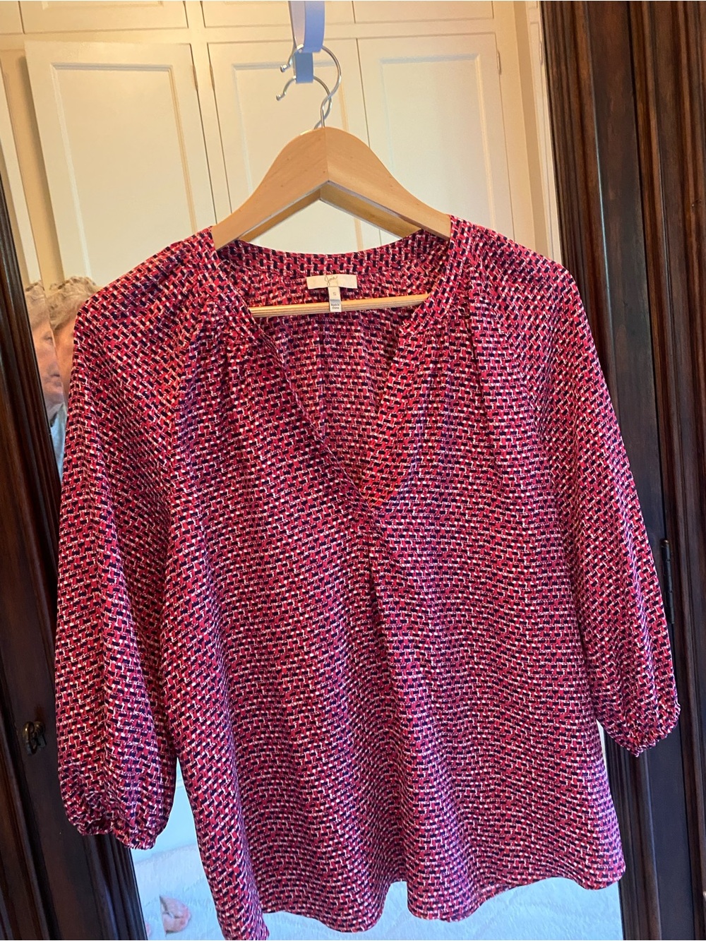 Joie Pink Multi-Print V-Neck Blouse, Small